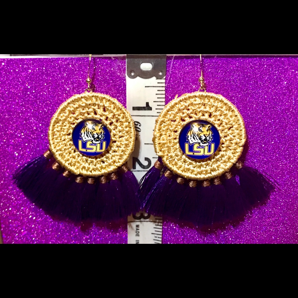 Dreamcatcher W/ Purple Fringe Lsu Tigers Earrings